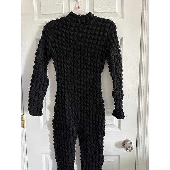 Black Popcorn Zippered Jumpsuit Bodycon Size L - Picture 3 of 6